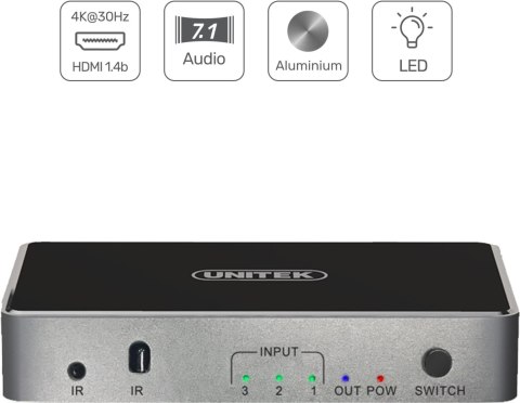 Unitek Przełącznik sygnału HDMI 1.4b 3 IN-1 OUT 4K UNITEK