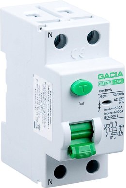 Wyłącznik różnicowoprądowy 6kA 2P 25A 30mA typ: AC GACIA PR8NM 2P 25A 30MA AC GACIA