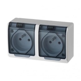 Hermes Gniazdo hermetyczne podwójne natynkowe z uziemieniem 16A IP44 z klapką dymną GNT 0322‑01 ELEKTRO-PLAST NASIELSK