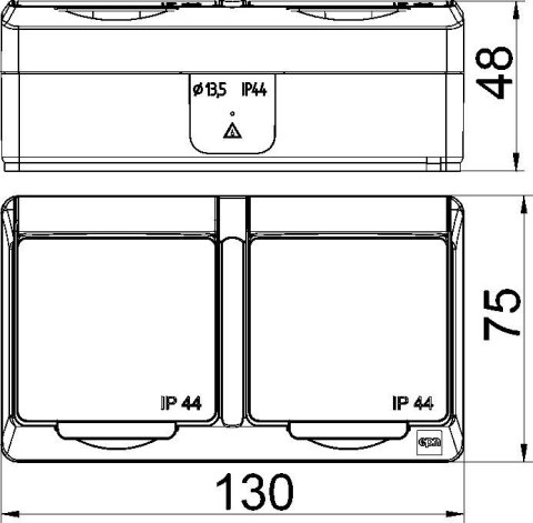 Hermes Gniazdo hermetyczne podwójne natynkowe z uziemieniem 16A IP44 z klapką dymną GNT 0322‑01 ELEKTRO-PLAST NASIELSK