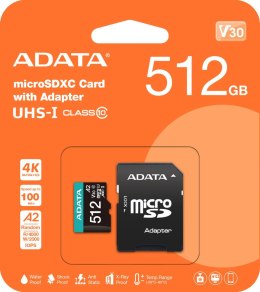 Adata Karta pamięci microSD Premier Pro 512 GB UHS1 U3 V30 A2 + adapter ADATA