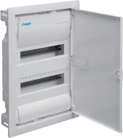 Rozdzielnica podtynkowa z drzwiami metalowymi, 2 rzędy, 24 moduły, IP30, HAGER Volta VU24NE HAGER