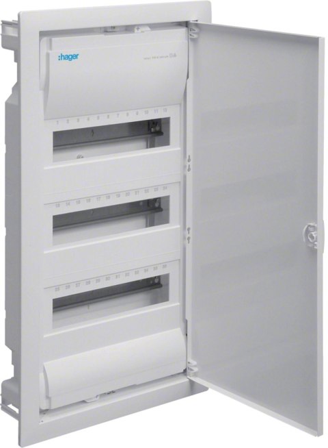 Rozdzielnica podtynkowa z drzwiami metalowymi, 3 rzędy, 36 modułów, IP30, HAGER Volta VU36NE HAGER