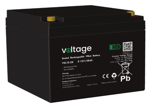 Akumulator AGM Voltage Long Life 12V 28Ah VEL12-28 (Żywotność 15 lat) VOLTAGE