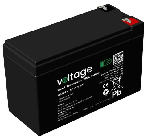 Akumulator AGM Voltage Long Life 12V 9Ah VEL12-9.0 (Żywotność 15 lat) VOLTAGE