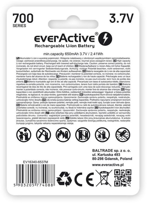 Akumulatorek 16340 / R-CR123 3,7V everActive 700mAh (1 szt.) z zabezpieczeniem EVERACTIVE