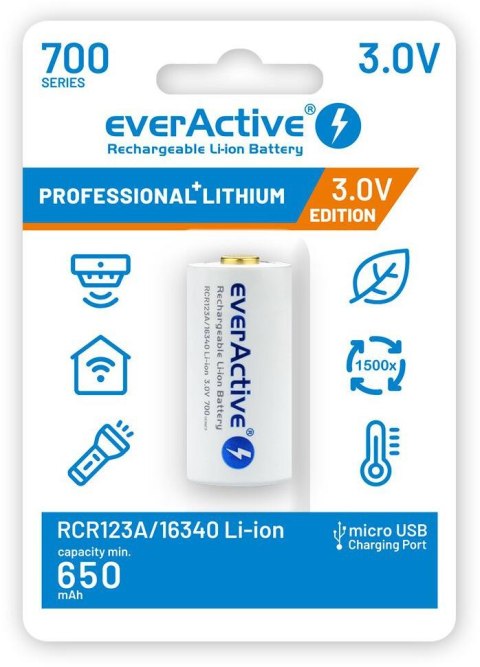 Akumulatorek 16340 / R-CR123 3V everActive 700mAh (1 szt.) z zabezpieczeniem EVERACTIVE