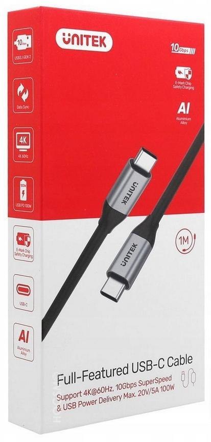 Kabel USB Unitek USB-C na USB-C 10Gbps 4K 60Hz 20V/5A | Przewód USB, UNITEK