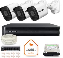 Zestaw monitoringu IP BCS Basic 3x Kamera BCS-B-TIP15FR3(2.0) Rejestrator z dyskiem BCS