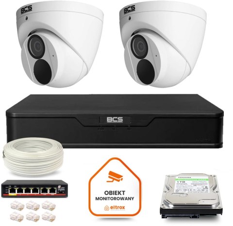 Zestaw monitoringu IP BCS Point 2x Kamera BCS-P-EIP28FWR3-Ai2 Rejestrator z dyskiem BCS