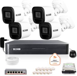 Zestaw monitoringu IP BCS Basic 4x Kamera BCS-B-TIP12FR3(2.0) Rejestrator z dyskiem BCS