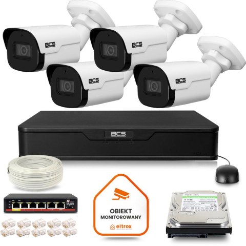 Zestaw monitoringu IP BCS Point 4x Kamera BCS-P-TIP25FSR4-Ai2 Rejestrator z dyskiem 1TB BCS