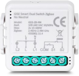 GISE Smart Podwójny moduł przekaźnikowy (bez N) Zigbee | Tuya | GDS-ZB-NN GISE