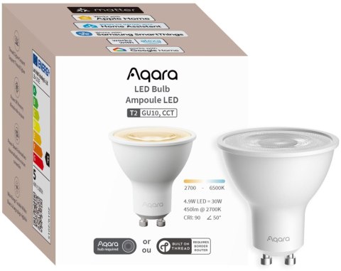 Aqara LED Bulb T2 CCT GU10 | Żarówka LED | Thread, Zigbee, Bluetooth, 450lm, 4.9W AQARA