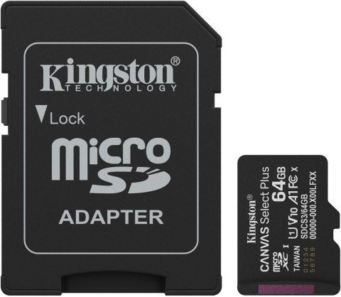 Karta pamięci microSD 64GB Kingston Canvas Select Plus microSDXC C10 UHS-1 64GB KINGSTON