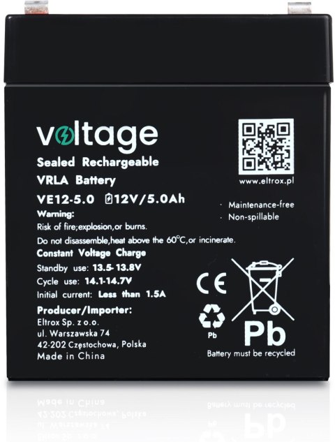 Akumulator AGM Voltage 12V 5Ah VE12-5.0 (Żywotność 6-9 lat) VOLTAGE