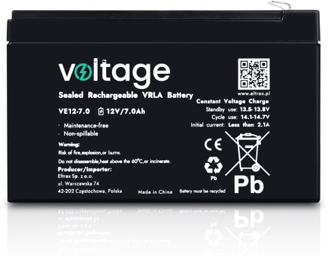 Akumulator AGM Voltage 12V 7Ah VE12-7.0 (Żywotność 6-9 lat) VOLTAGE