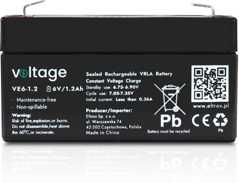 Akumulator AGM Voltage 6V 1,2Ah VE6-1.2 (Żywotność 6-9 lat) VOLTAGE
