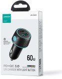 Ładowarka samochodowa Joyroom JR-CCN01 60W 3.0A PD 3.0 QC 3.0 1x USB-A 1x USB-C JOYROOM