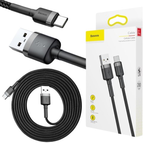KABEL USB-A / USB-C Baseus Cafule CATKLF-CG1 200cm 2A QC 3.0 CZARNO-SZARY W NYLONOWYM OPLOCIE BASEUS