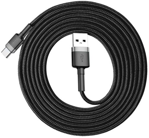 KABEL USB-A / USB-C Baseus Cafule CATKLF-CG1 200cm 2A QC 3.0 CZARNO-SZARY W NYLONOWYM OPLOCIE BASEUS