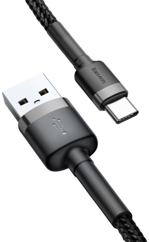 KABEL USB-A / USB-C Baseus Cafule CATKLF-CG1 200cm 2A QC 3.0 CZARNO-SZARY W NYLONOWYM OPLOCIE BASEUS