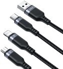 Kabel 3w1 USB-A / USB-C micro-USB Lightning Joyroom S-1T3018A18 30cm 3.5A w oplocie czarny JOYROOM