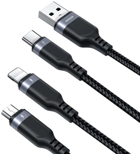 Kabel 3w1 USB-A / USB-C micro-USB Lightning Joyroom S-1T3018A18 30cm 3.5A w oplocie czarny JOYROOM