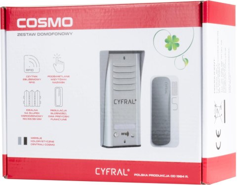 DOMOFON CYFRAL COSMO 1-LOKATORSKI KASETA CZARNA/UNIFON CZARNY CYFRAL