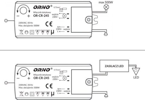 WŁĄCZNIK-WYŁĄCZNIK DOTYKOWY ORNO OR-CR-245 INDUKCJA DO LED ORNO