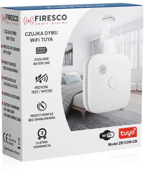 Czujnik dymu Firesco ZR153SW CB z WiFi aplikacja Tuya FIRESCO
