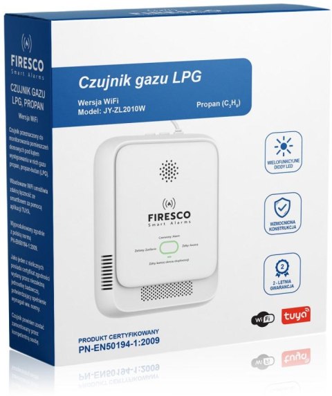 Czujnik gazu LPG Propan-Butan Firesco JY-ZL2010W z WiFi aplikacja Tuya FIRESCO