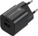 ŁADOWARKA SIECIOWA everActive GaN SC-390QB 30W 1xUSB-C 1xUSB-A PD PPS EVERACTIVE