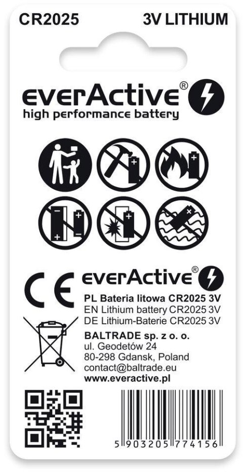Bateria CR2025 everActive (blister 2 szt.) EVERACTIVE