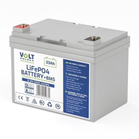 AKUMULATOR VOLT POLSKA LITOWO-ŻELAZOWO-FOSFORANOWY LiFePO4 12V 33Ah 30A VOLT POLSKA