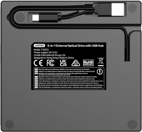 Unitek Nagrywarka zewnętrzna DVD/CD, Hub USB 5Gbps, czytnik kart SD T1037A01 UNITEK