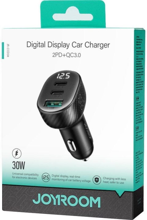 Ładowarka samochodowa Joyroom JR-CCD04 30W 4A 2x USB-C 1x USB-A PD QC 3.0 JOYROOM