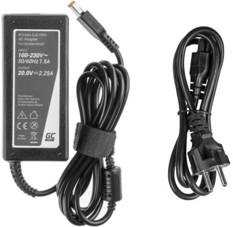 ZASILACZ ŁADOWARKA DO LAPTOPA LENOVO Green Cell PRO AD64P 20V 2,25A 45W Slim Tip GREEN CELL