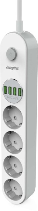 LISTWA ZASILAJĄCA Z WYŁĄCZNIKIEM Energizer 4x SCHUKO 4x USB-A 2500W 10A KABEL 2M ENERGIZER