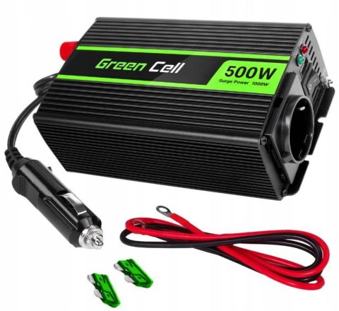 PRZETWORNICA NAPIĘCIA Green Cell 12V / 230V 500W/1000W MODYFIKOWANA SINUSOIDA GREEN CELL