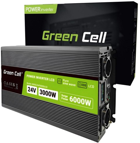 PRZETWORNICA NAPIĘCIA Green Cell PowerInverter LCD 24V / 230V 3000/6000W CZYSTA SINUSOIDA GREEN CELL