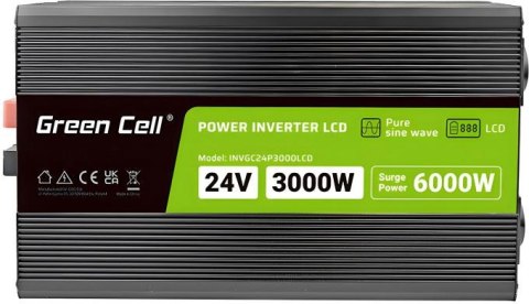 PRZETWORNICA NAPIĘCIA Green Cell PowerInverter LCD 24V / 230V 3000/6000W CZYSTA SINUSOIDA GREEN CELL