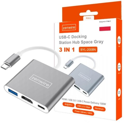 Adapter Przejściówka ZENWIRE 3w1 MHL HUB USB C HDMI 4K BYL-2008N ZENWIRE