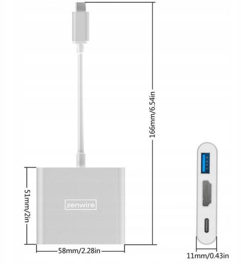 Adapter Przejściówka ZENWIRE 3w1 MHL HUB USB C HDMI 4K BYL-2008N ZENWIRE