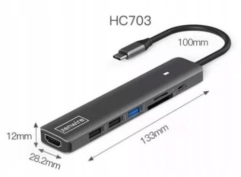 HUB ADAPTER USB-C 7w1 HDMI 4K USB 3.0 SD PD Zenwire BS-HC703 ZENWIRE