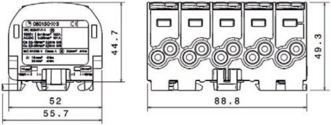 Blok rozdzielczy - odgałęźny Al/Cu 80150 SIMBLOCK sza/nie/zie SCB 25-5X 81500020 SIMET