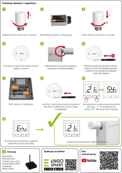 ENGO Controls Inteligentny zestaw ogrzewania Biały (E25-BATW-4 + ETRV-M30) ENGO CONTROLS