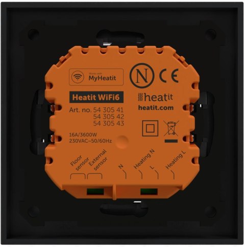 Termostat Heatit WiFi6 Black Matt Wi-Fi Thermostat 3600W 16A HEATIT