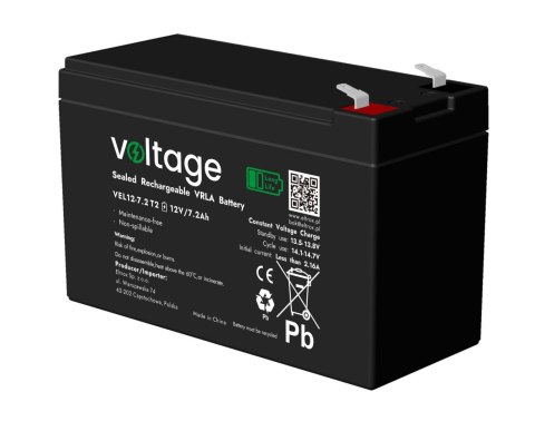 Akumulator AGM Voltage Long Life 12V 7,2Ah VEL12-7.2 T2 (Żywotność 15 lat) VOLTAGE