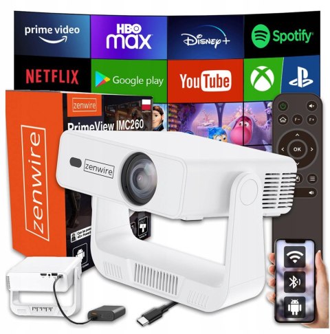 Mini Projektor Przenośny Rzutnik Android 14 WiFi 360 Full HD 4K do Telefonu Zenwire IMC260 ZENWIRE